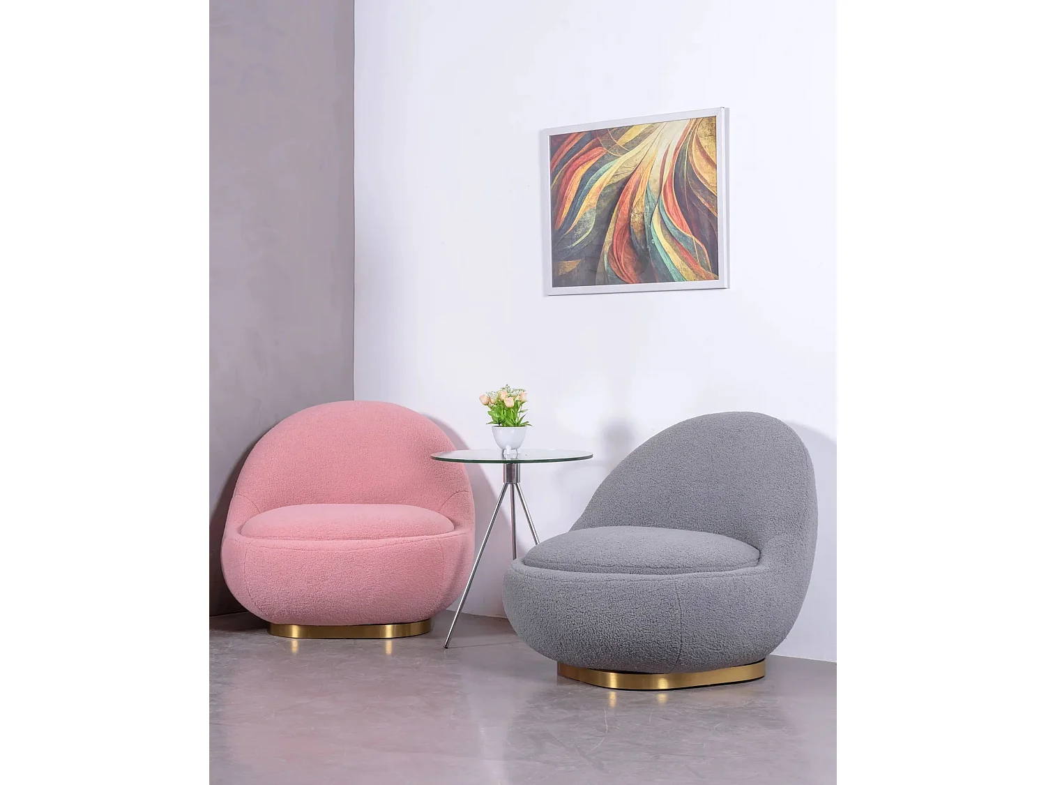 Design draaifauteuil bekleed met katoen - Corsica - Roze