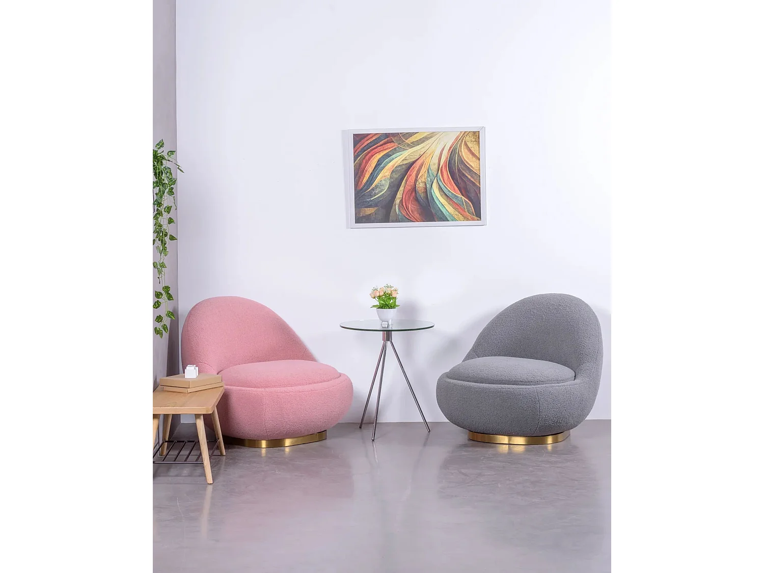 Design draaifauteuil bekleed met katoen - Corsica - Roze