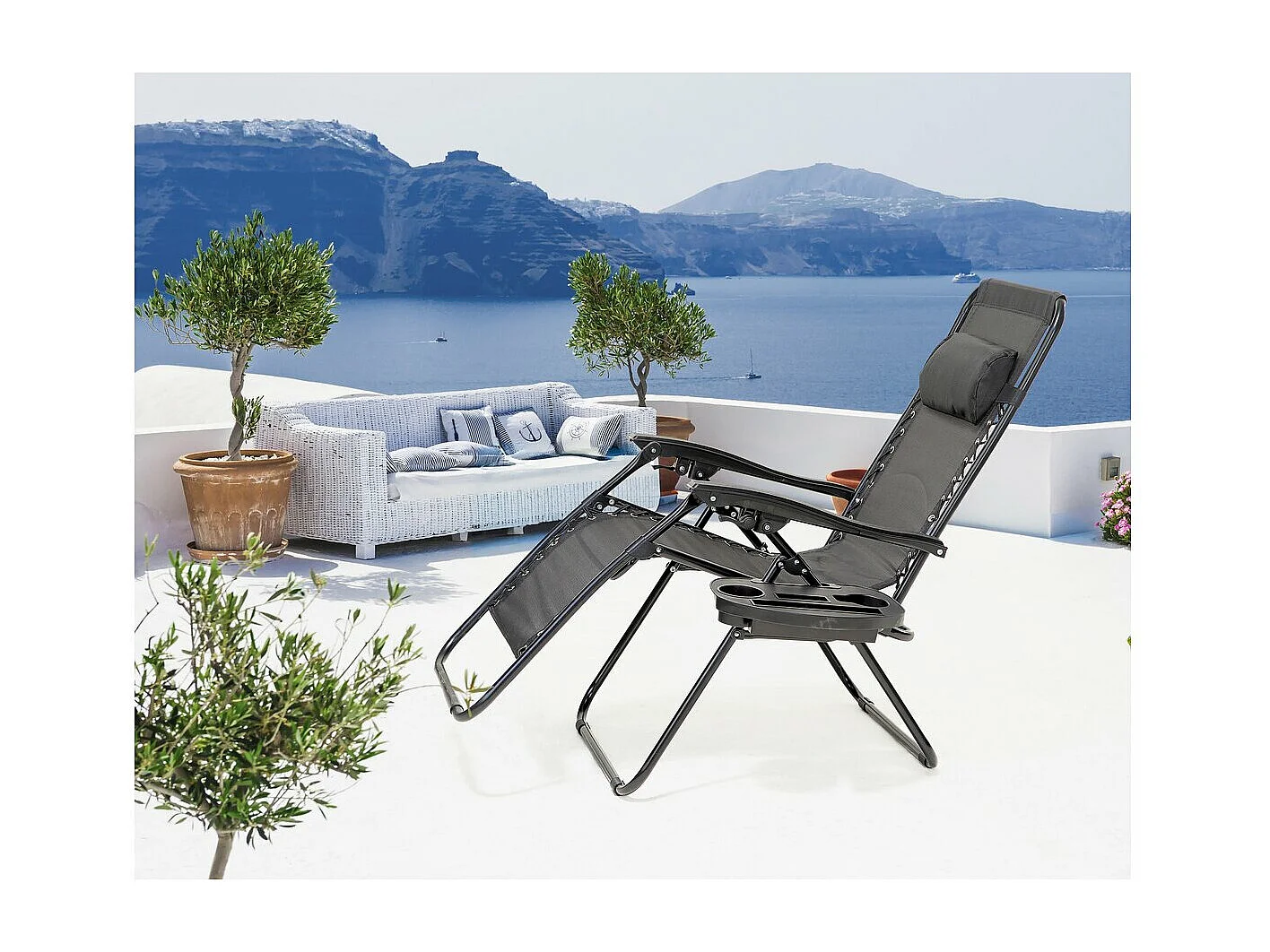 Lot de 2 fauteuil de jardin relax pliable "Caro" - Gris