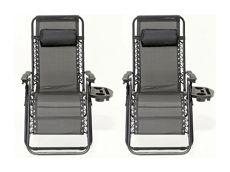 Conjunto de 2 cadeiras de jardim relax dobráveis "Caro" em aço preto para relaxamento personalizado