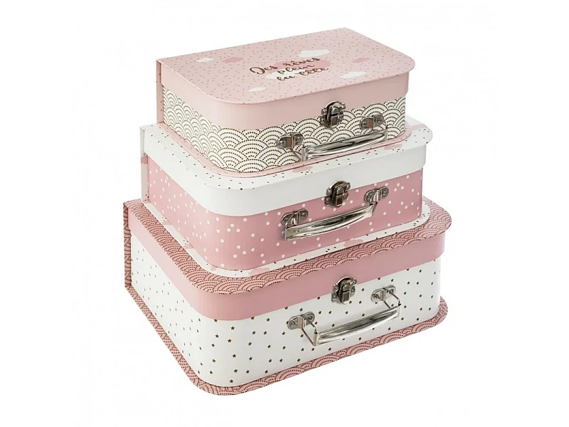 Lot de 3 Valisette de Rangement "Douceur" 29cm Rose