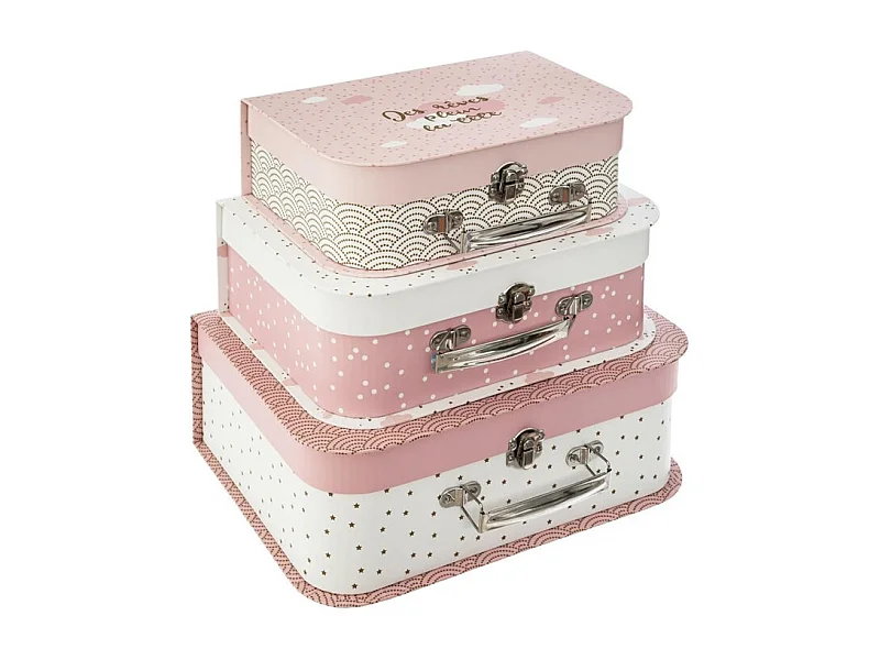 Malas pack de 3 em cartão rosa 29,5x22x10,5cm