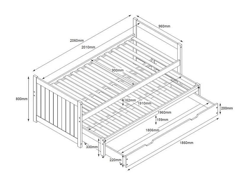 Cama nido compacta madera blanco 90x200 cm