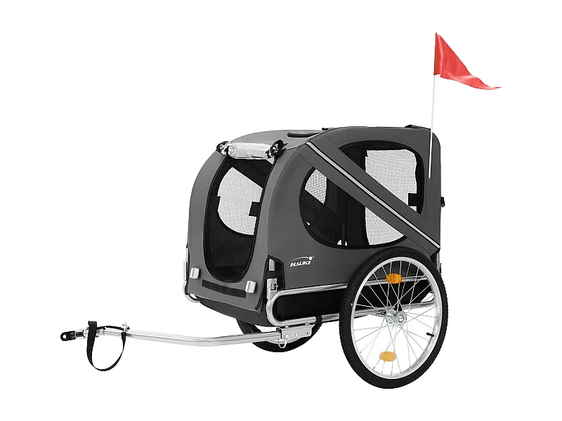 Rimorchio per cani pieghevole carrellino grigio biciclette fino a 40 kg bandiera