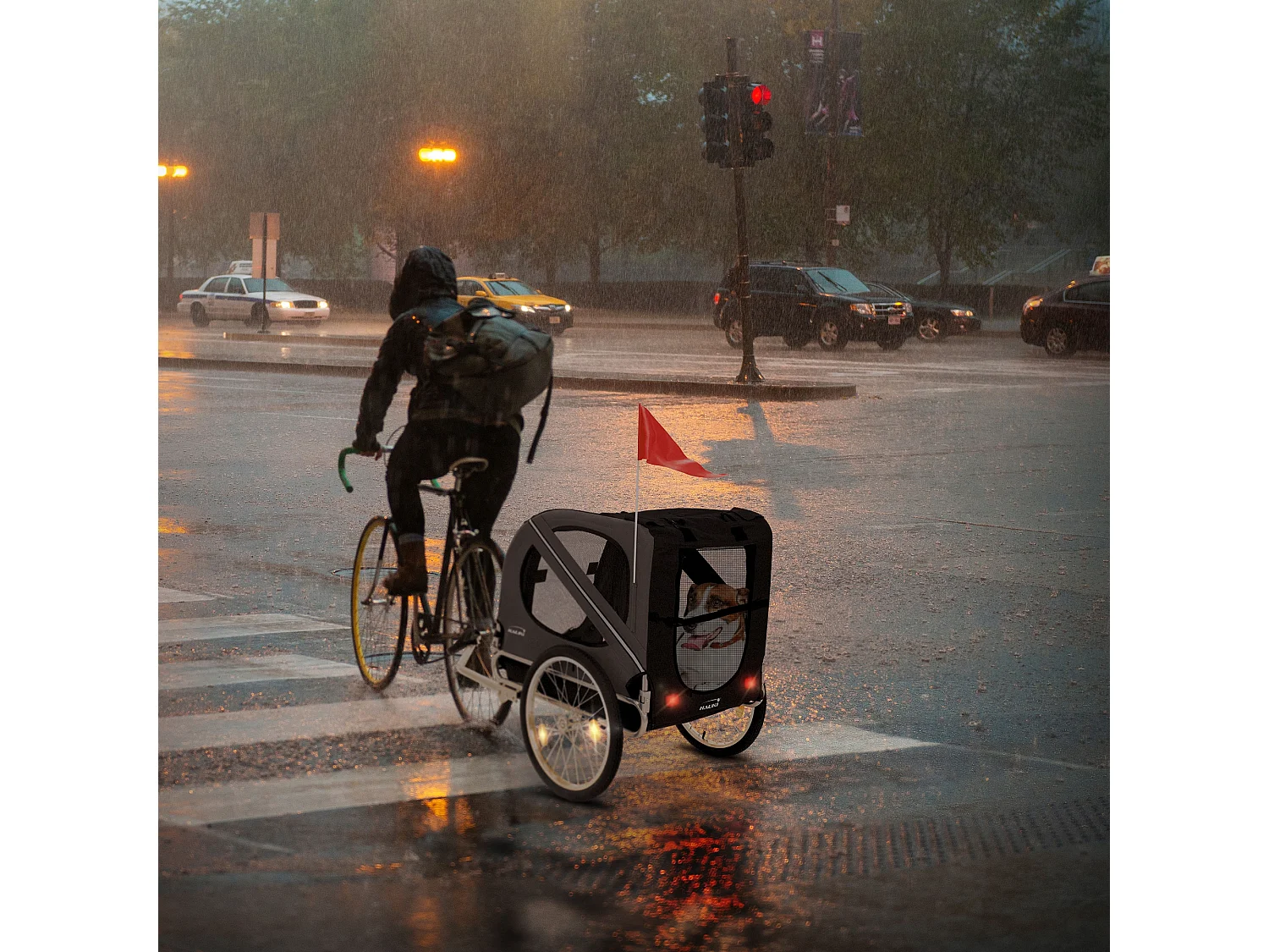 Remorque 2in1 de vélo et chien pliable noir chariot à réflecteurs/drapeau 40 kg