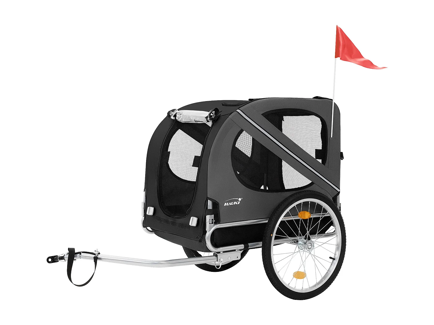 Remorque 2in1 de vélo et chien pliable noir chariot à réflecteurs/drapeau 40 kg
