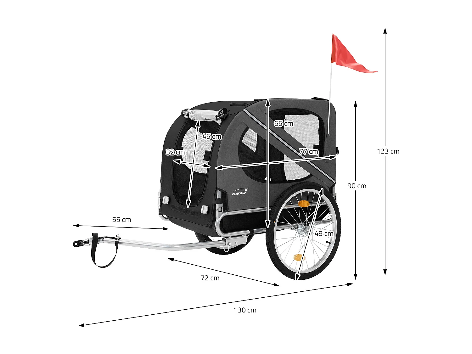Remorque 2in1 de vélo et chien pliable noir chariot à réflecteurs/drapeau 40 kg