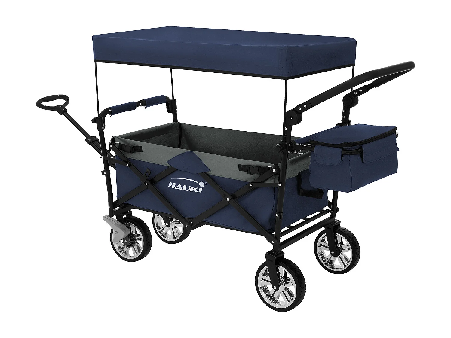 Chariot de transport pliable avec toit/sac bleu-gris pour enfants charge 120 kg