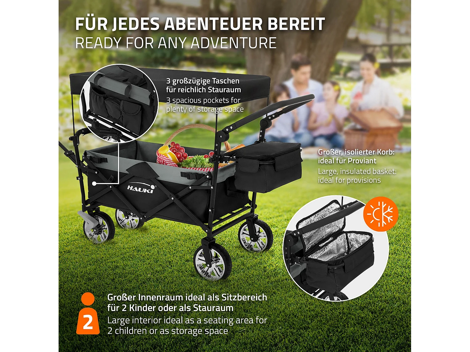 Carro de mano plegable con techo negro-gris carreta transporte carro de jardín