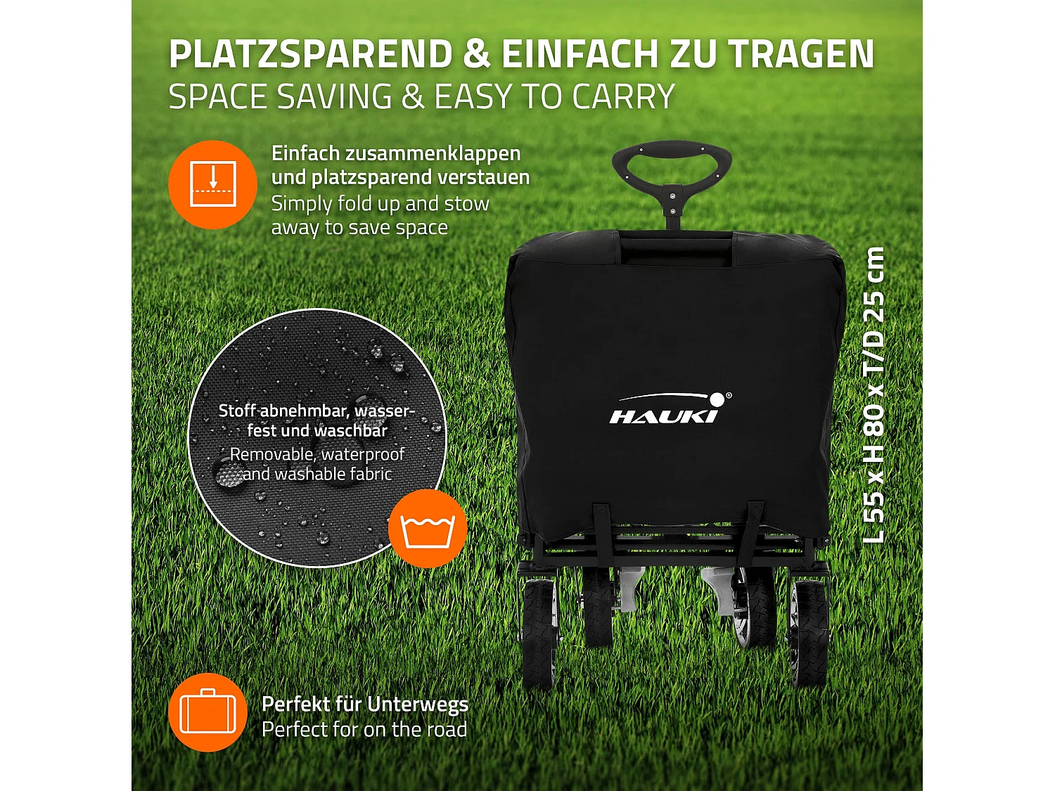 Carro de mano plegable con techo negro-gris carreta transporte carro de jardín