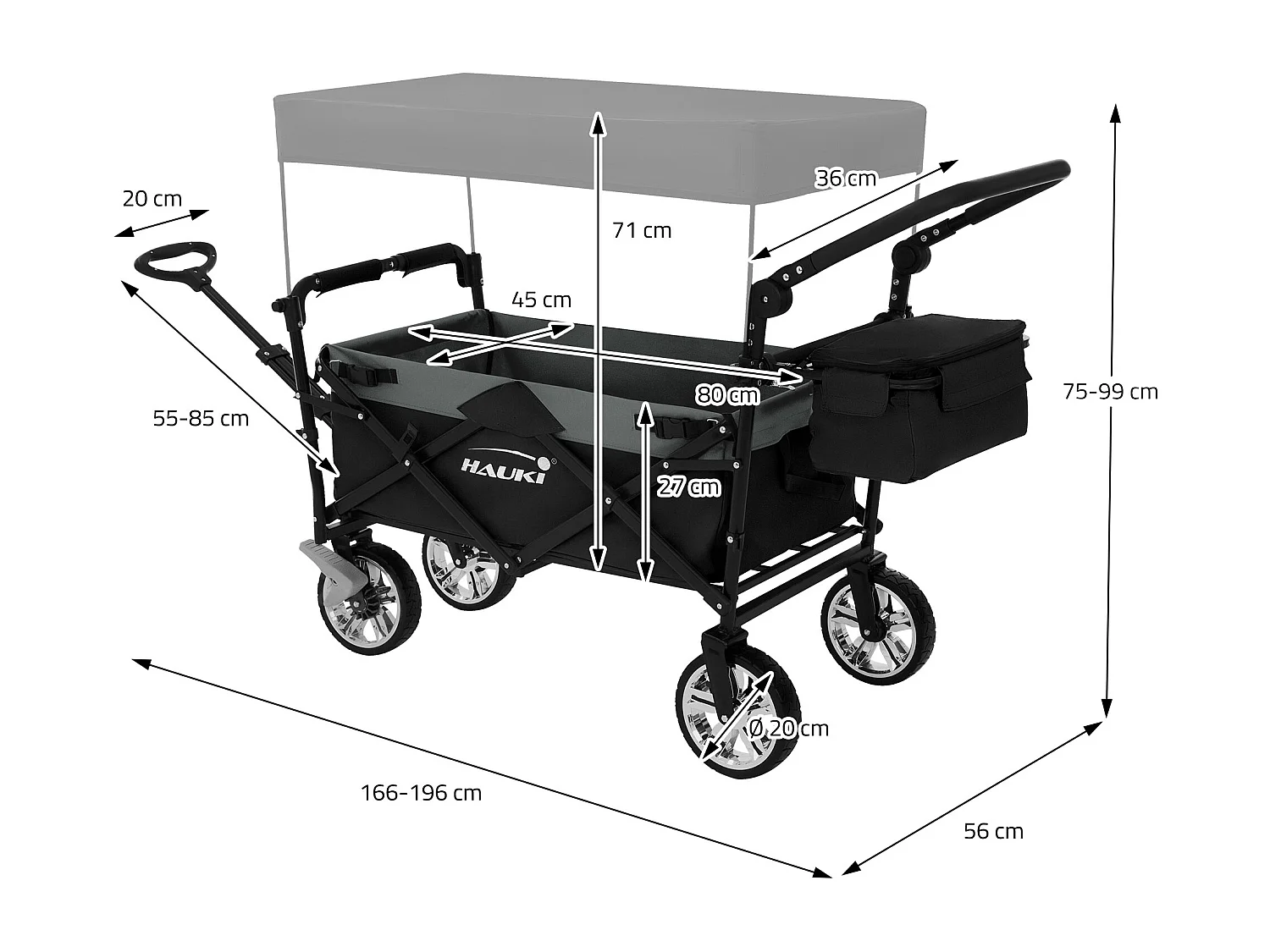Carro de mano plegable con techo negro-gris carreta transporte carro de jardín