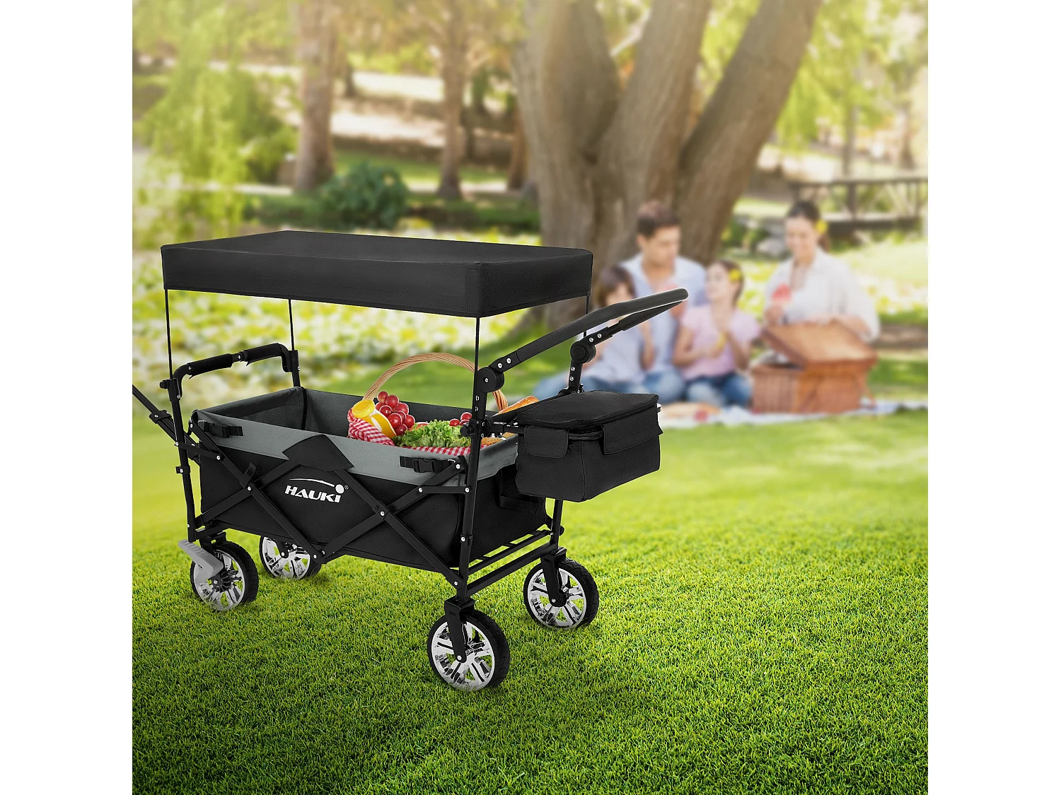 Carro de mano plegable con techo negro-gris carreta transporte carro de jardín