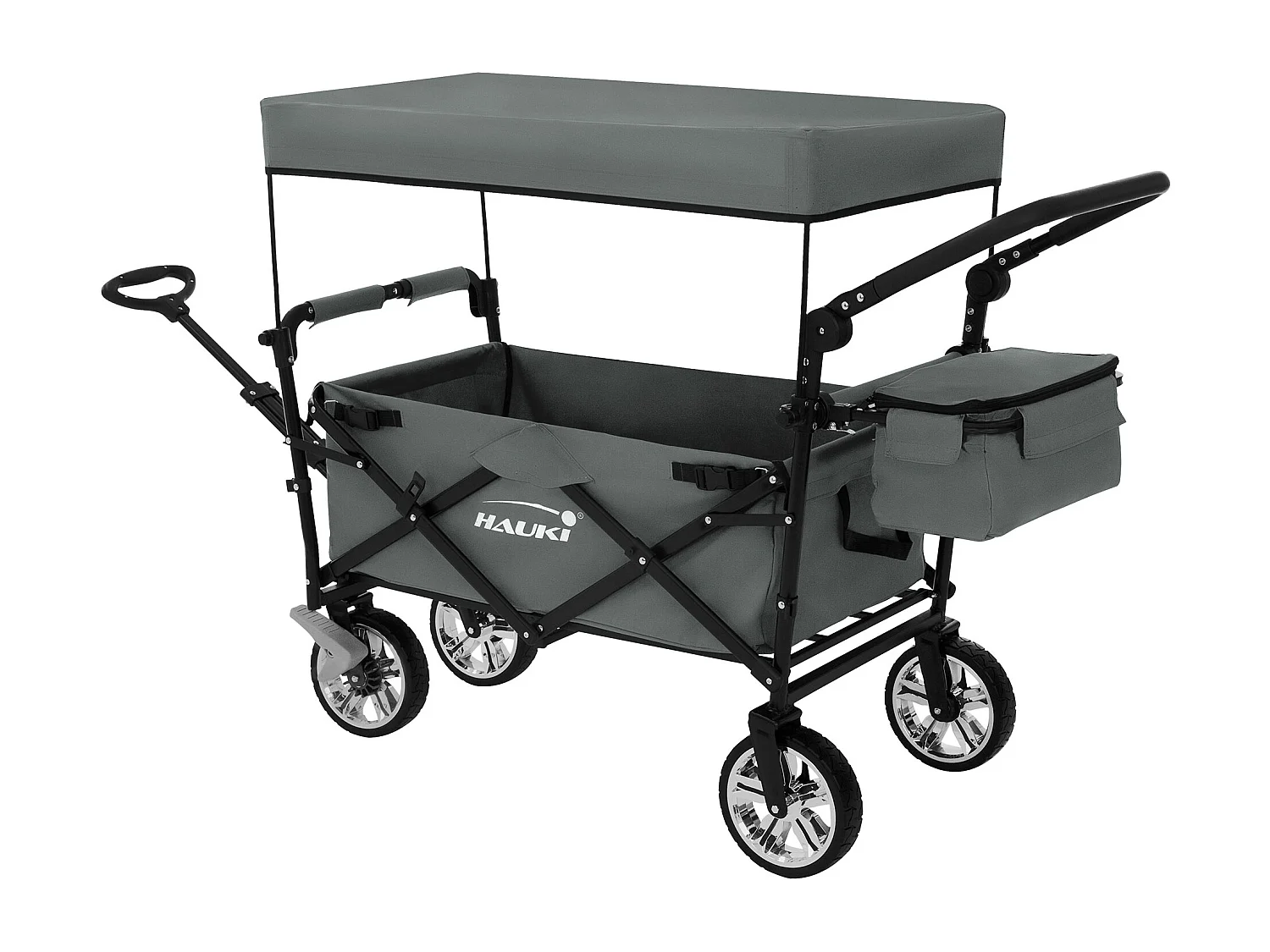 Chariot de transport pliable avec toit et sac gris pour enfants charge 120 kg