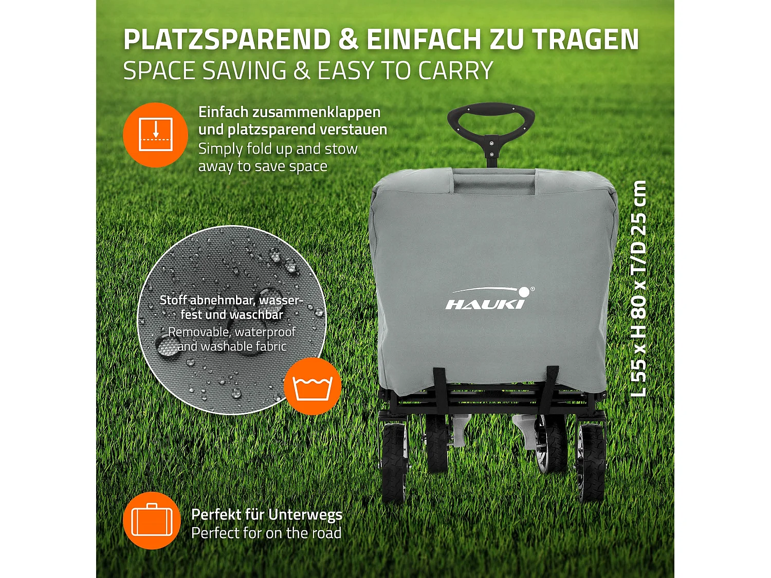 Chariot de transport pliable avec toit et sac gris pour enfants charge 120 kg