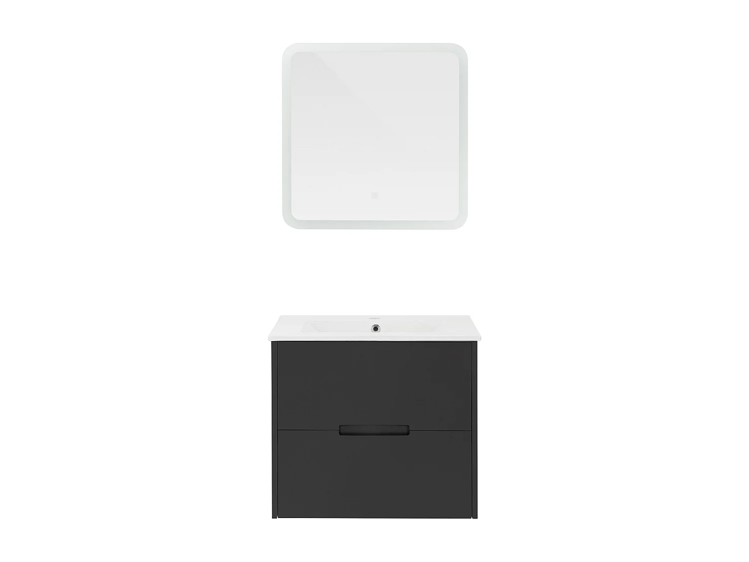 3 Pièces meuble salle de bain miroir LED blanc 60x60cm meuble bas gris et vasque