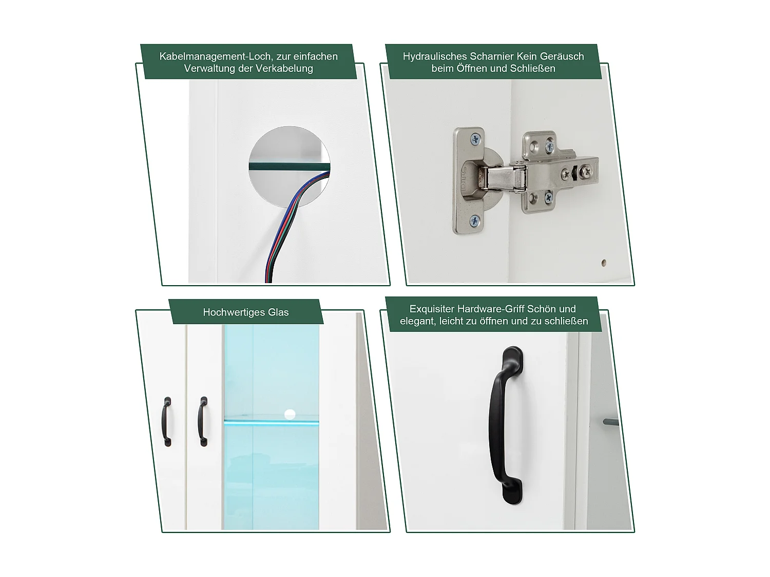 Vitrine 2 gavetas 2 portas de vidro - LEDs - Painéis de partículas - Branco