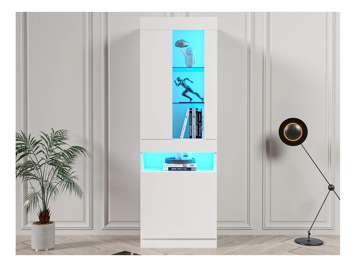 Vitrine 2 portas 1 nicho - LEDs - Painéis de partículas - H 180 cm - Branco