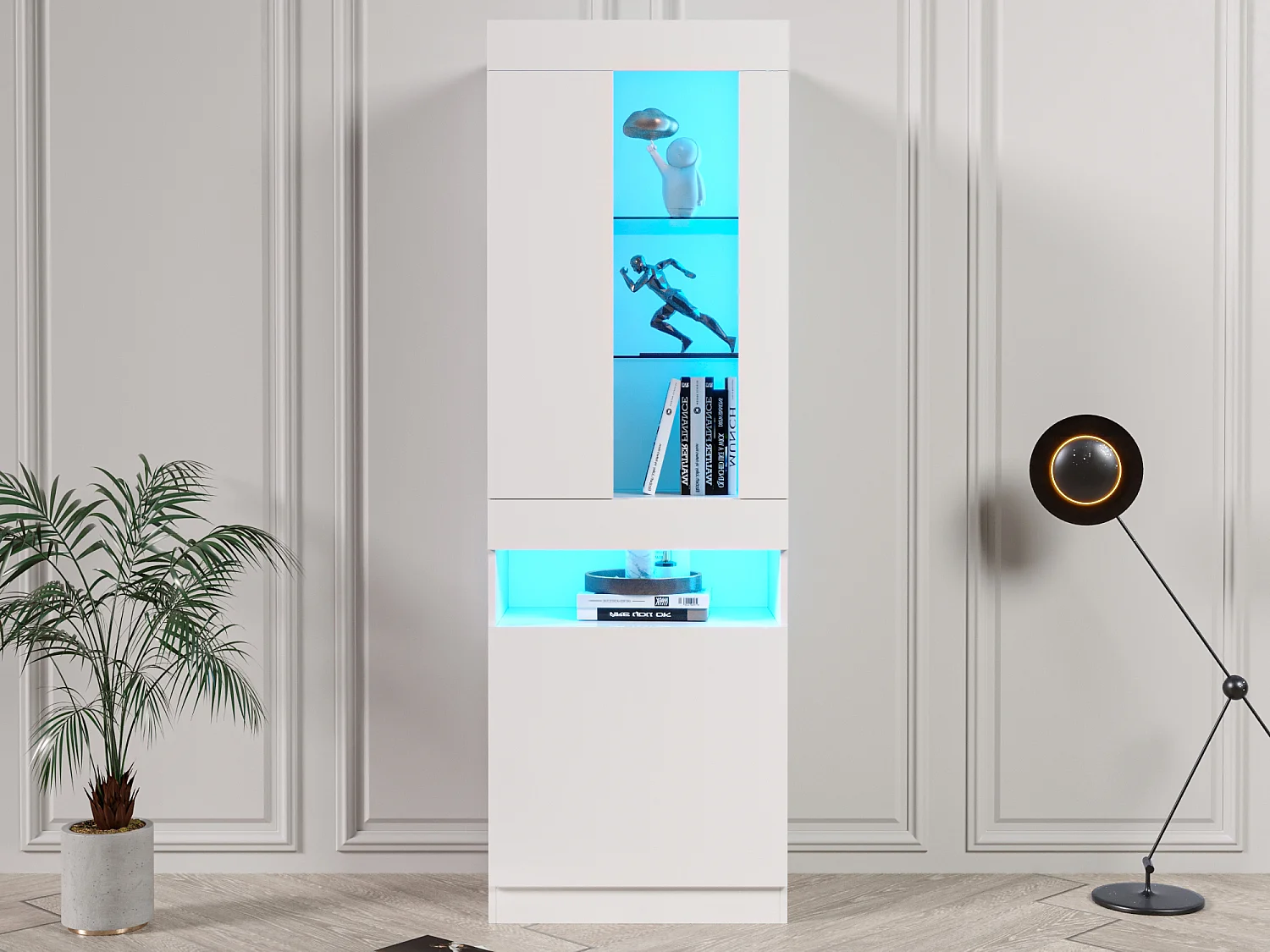 Vitrine 2 portas 1 nicho - LEDs - Painéis de partículas - H 180 cm - Branco