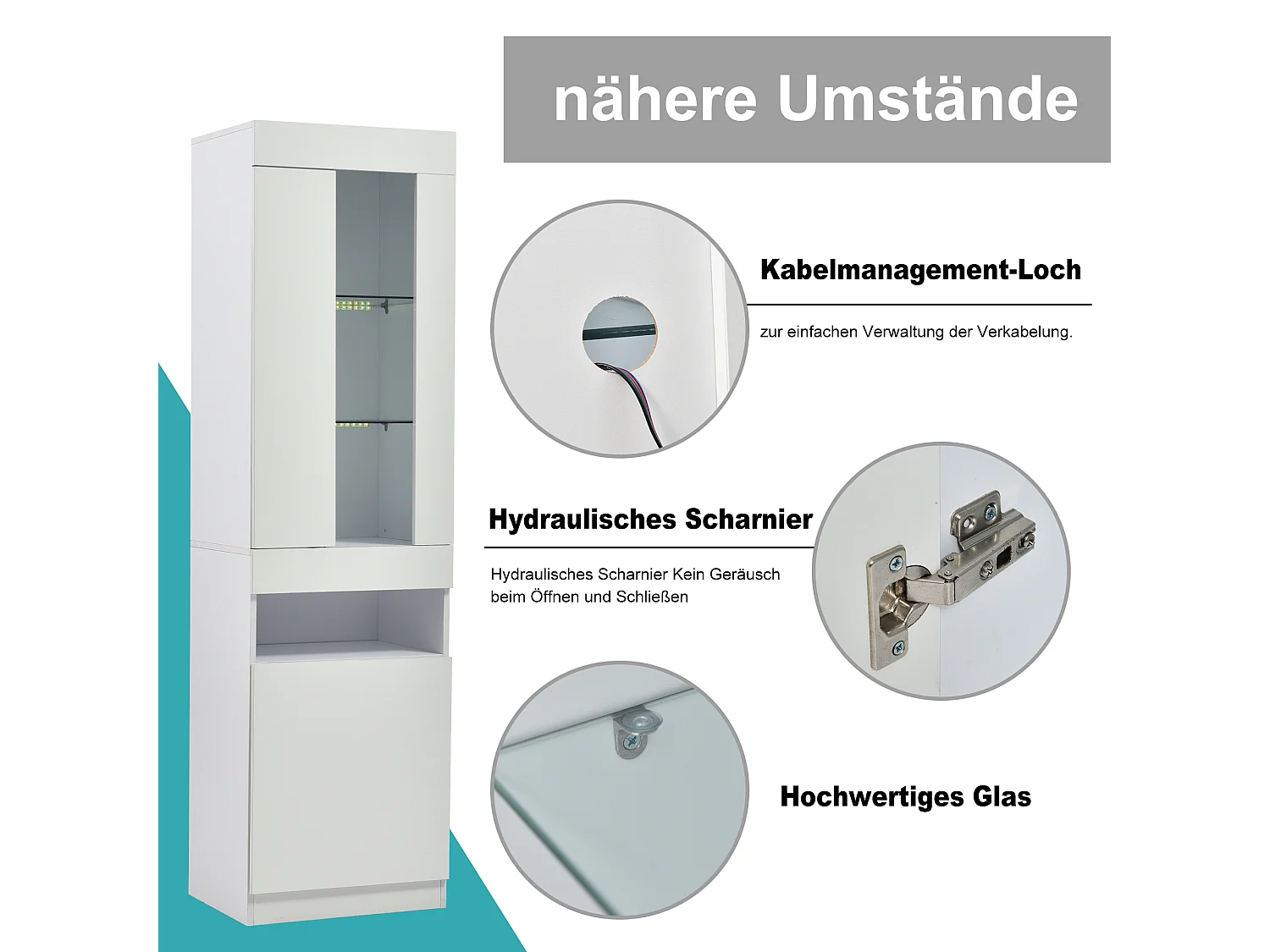 Vitrine 2 portas 1 nicho - LEDs - Painéis de partículas - H 180 cm - Branco