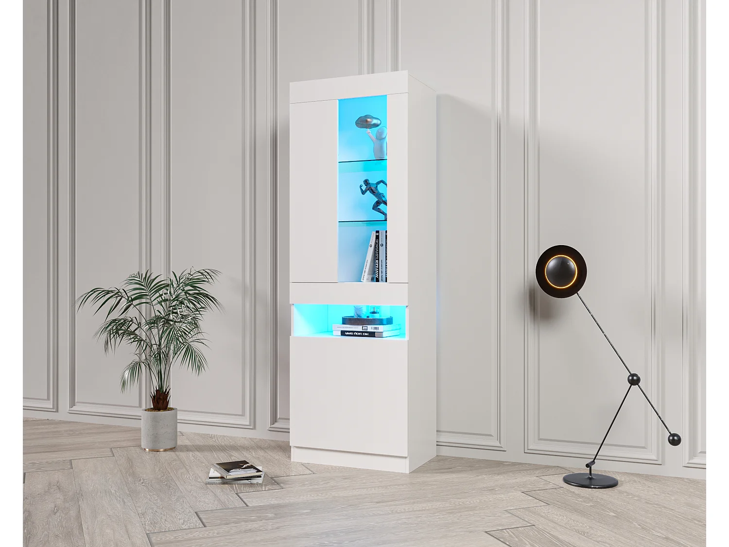 Vitrine 2 portas 1 nicho - LEDs - Painéis de partículas - H 180 cm - Branco