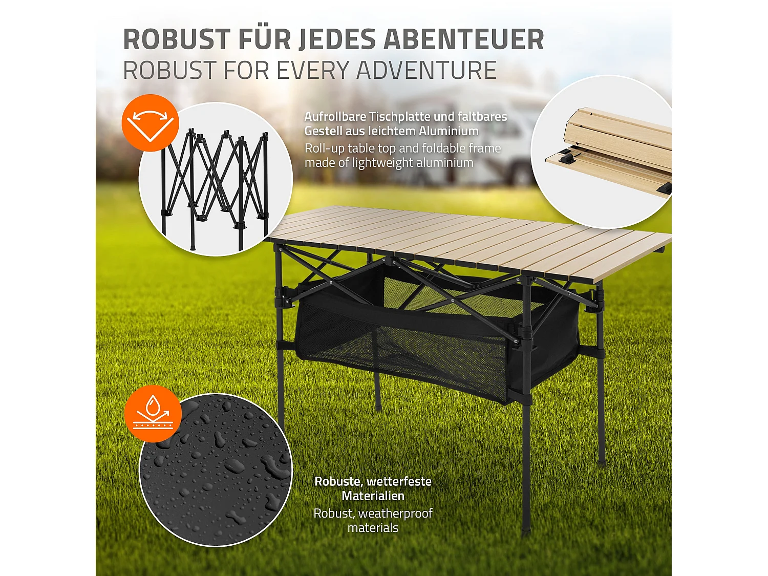 XXL Alu Table de camping Table pliante Table roulante Table de jardin pliante Sa