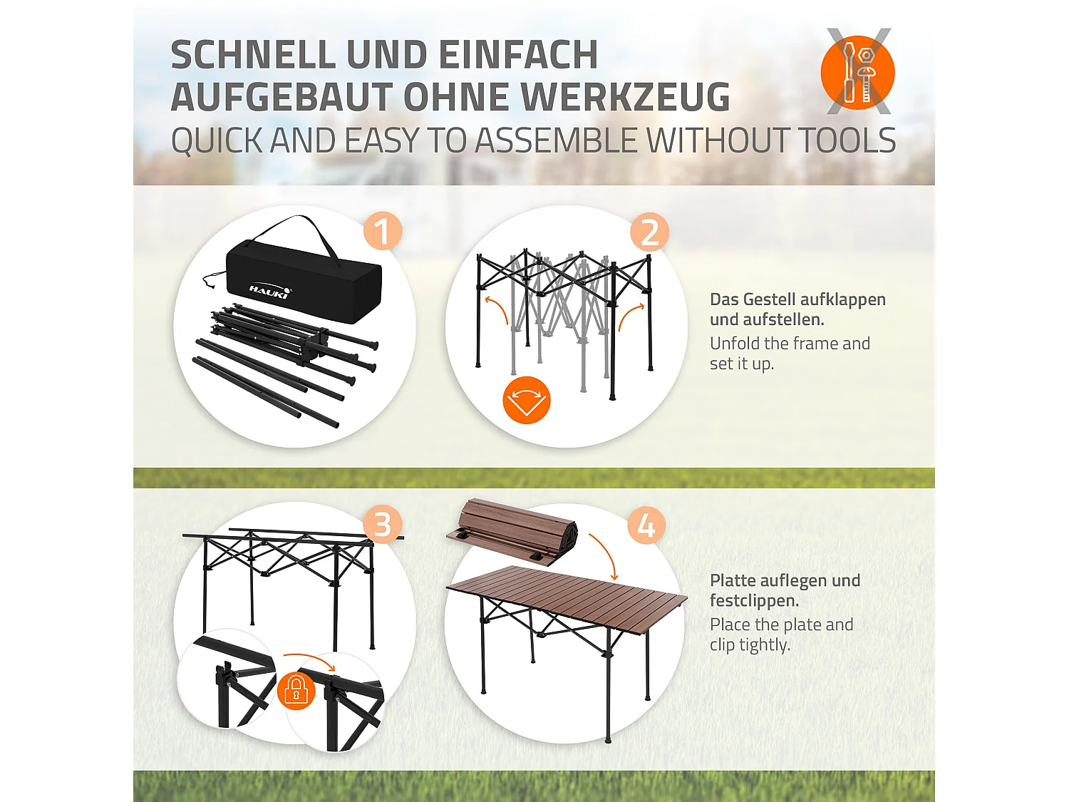 Tavolo pieghevole XXL da campeggio alluminio marrone esterno + borsa trasporto