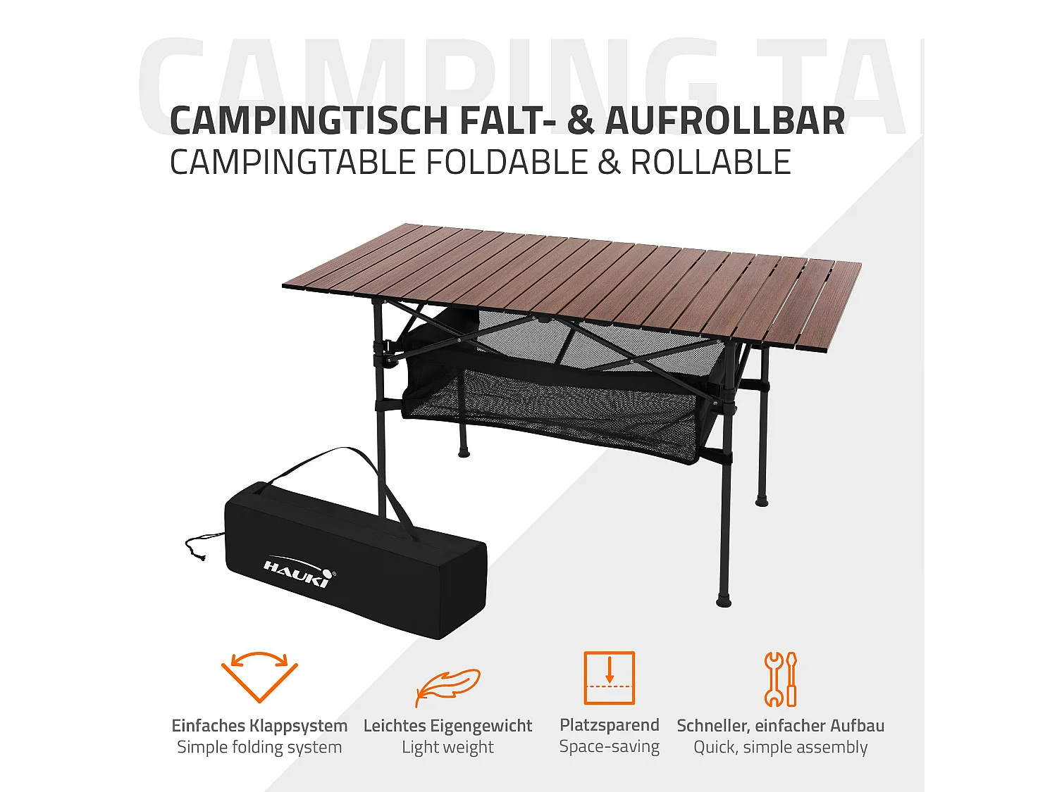 Mesa plegable de camping 118x55x64,5 cm de aluminio marrón mueble multifuncional