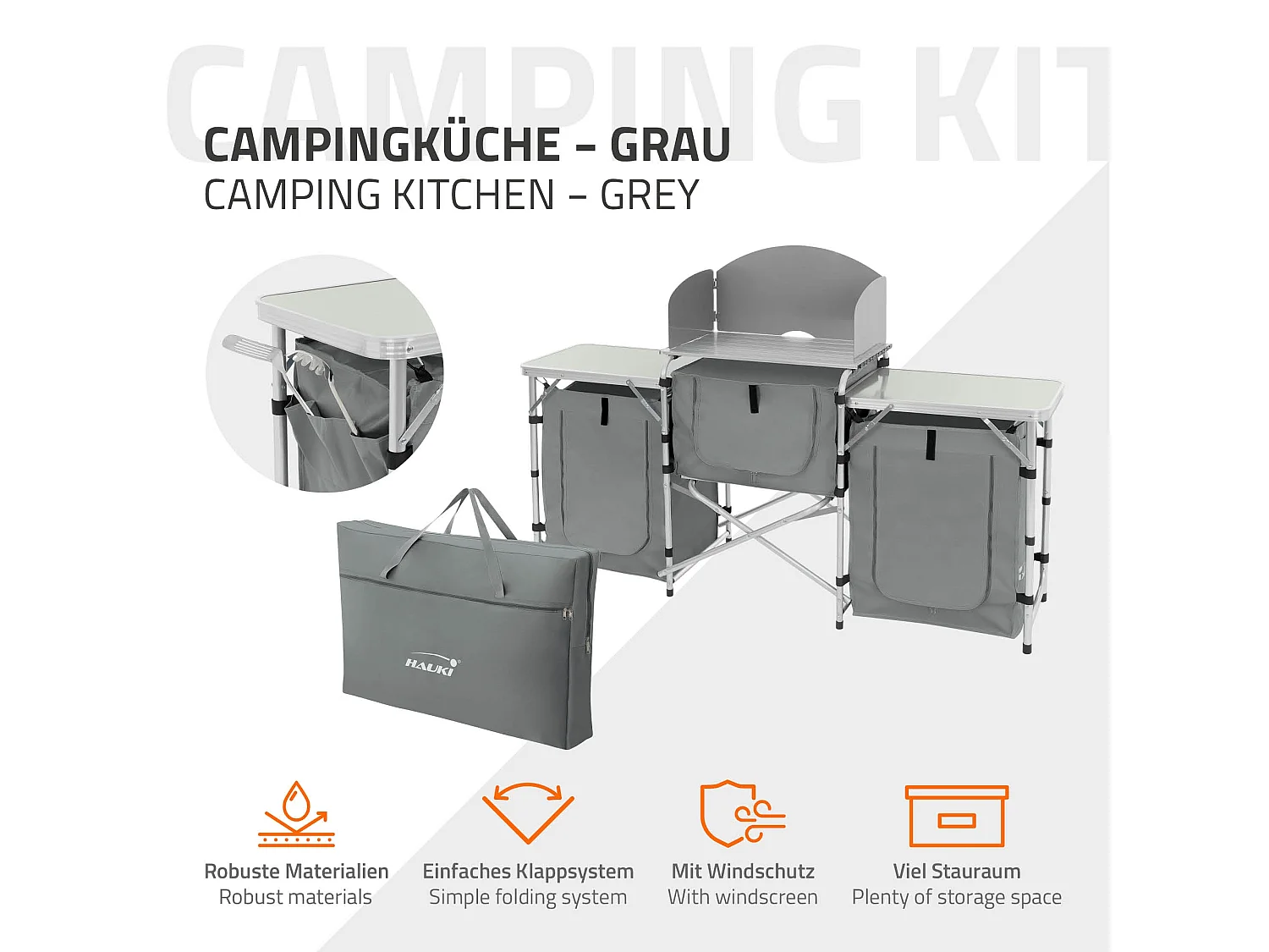 Cucina da campeggio 3 piani pieghevole in alluminio con borsa trasporto grigio