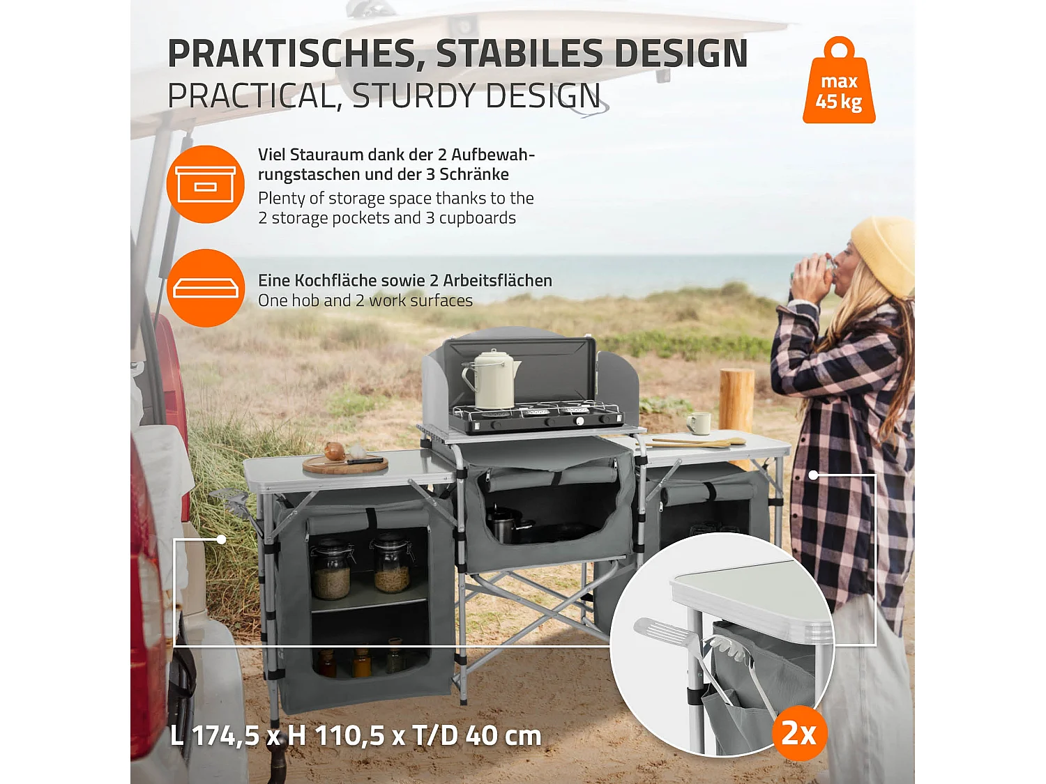 Cuisine de camping mobilier pliable gris armoire sac transport/étagères à ranger