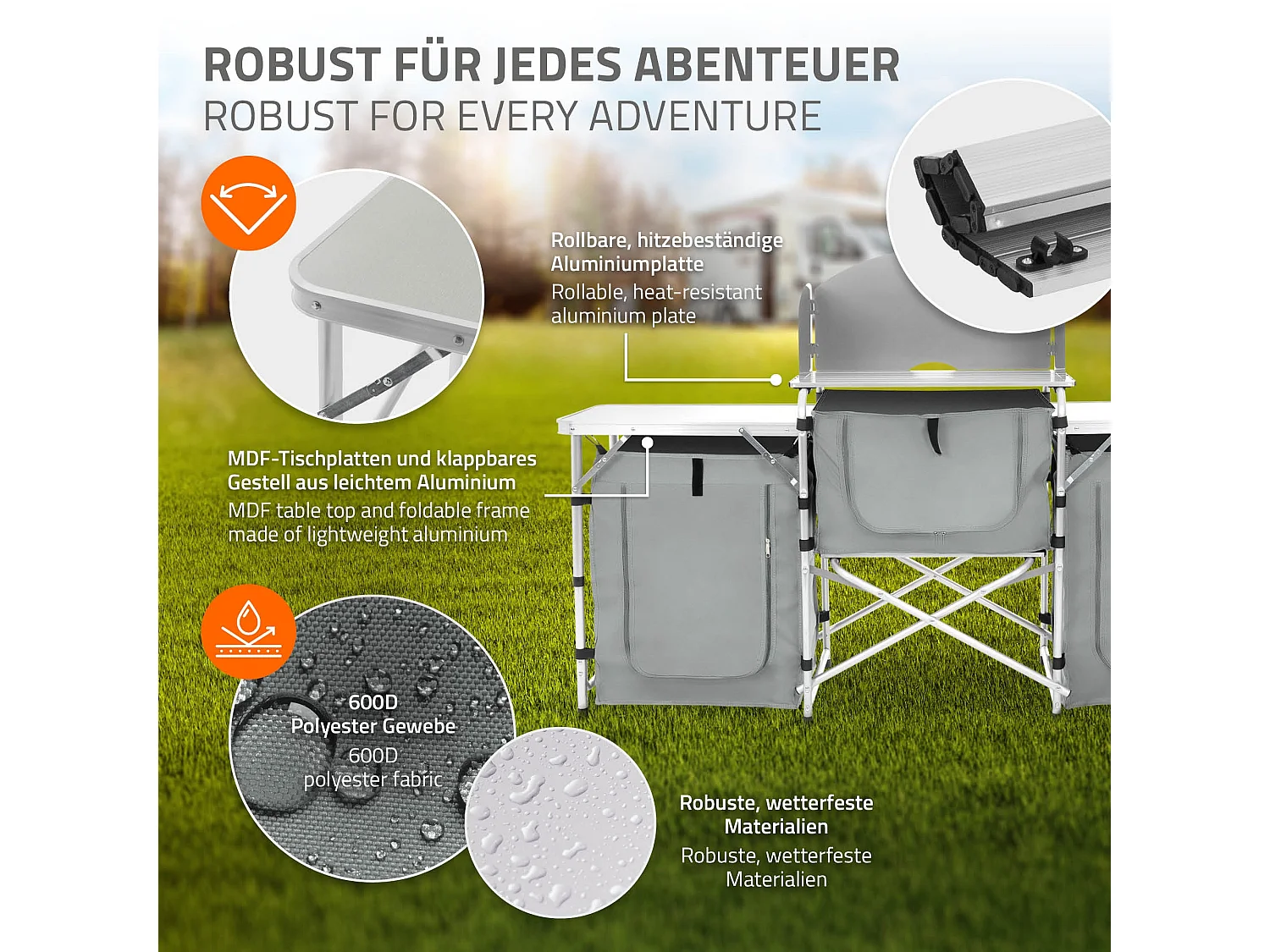 Cuisine de camping mobilier pliable gris armoire sac transport/étagères à ranger