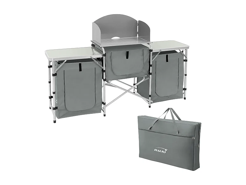 Cuisine de camping mobilier pliable gris armoire sac transport/étagères à ranger