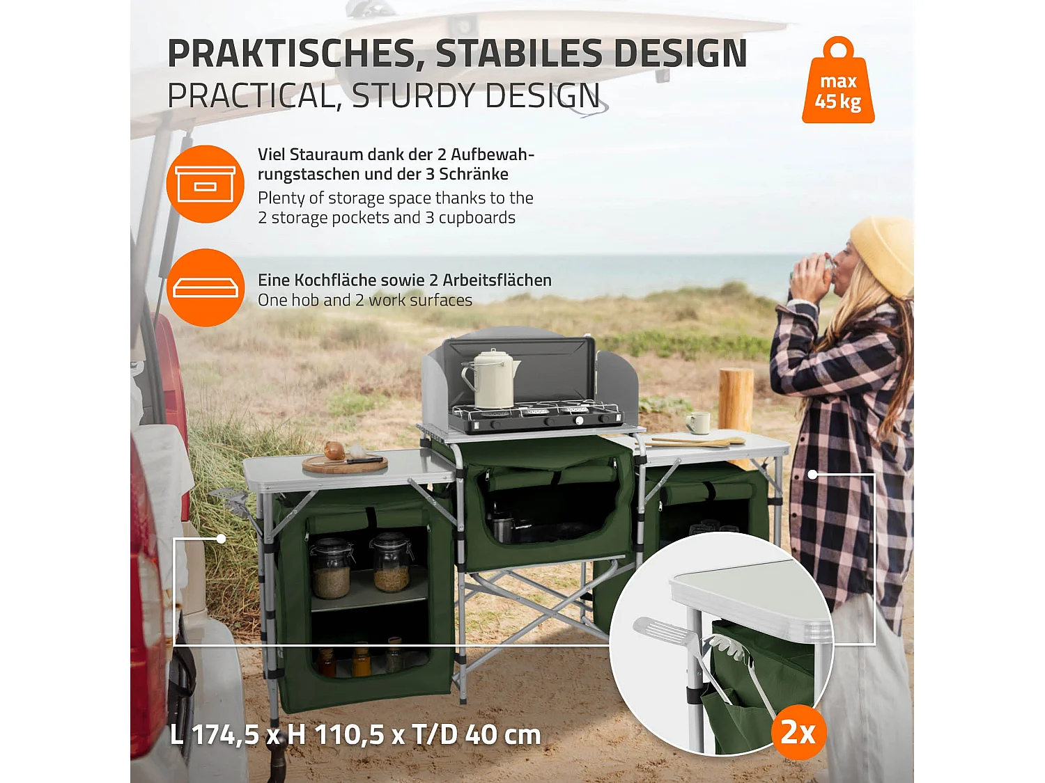 Cuisine de camping mobilier pliable kaki armoire sac transport/étagères à ranger