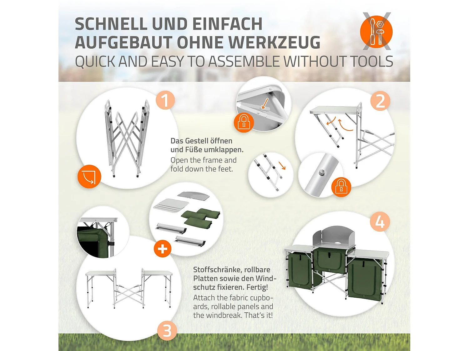 Cuisine de camping mobilier pliable kaki armoire sac transport/étagères à ranger