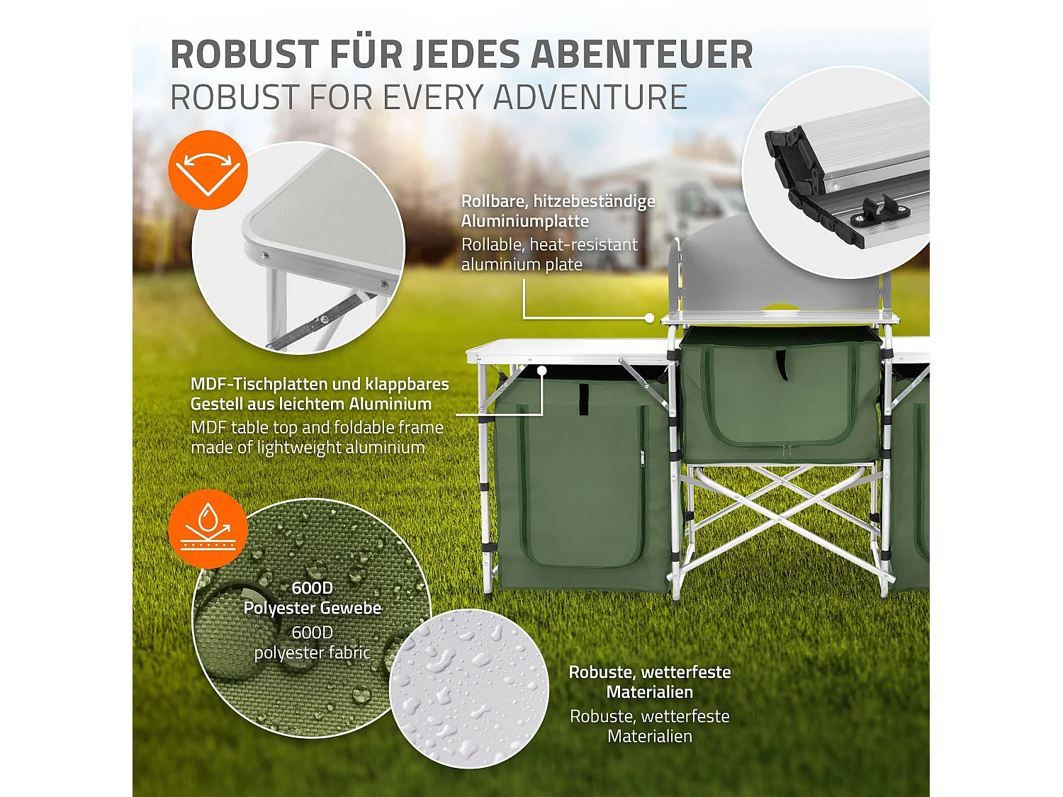 Cuisine de camping mobilier pliable kaki armoire sac transport/étagères à ranger