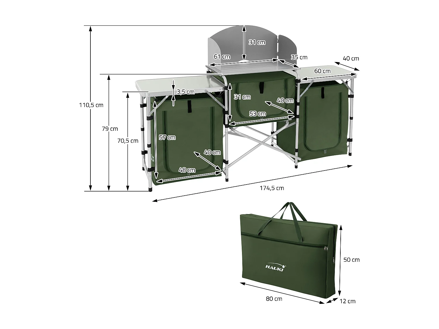 Cuisine de camping mobilier pliable kaki armoire sac transport/étagères à ranger