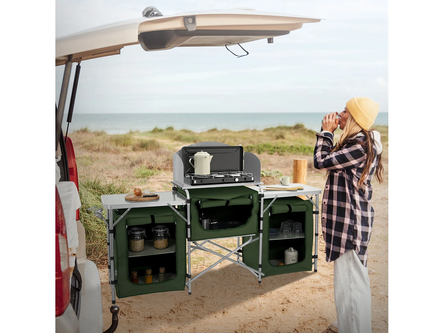 Cuisine de camping mobilier pliable kaki armoire sac transport/étagères à ranger