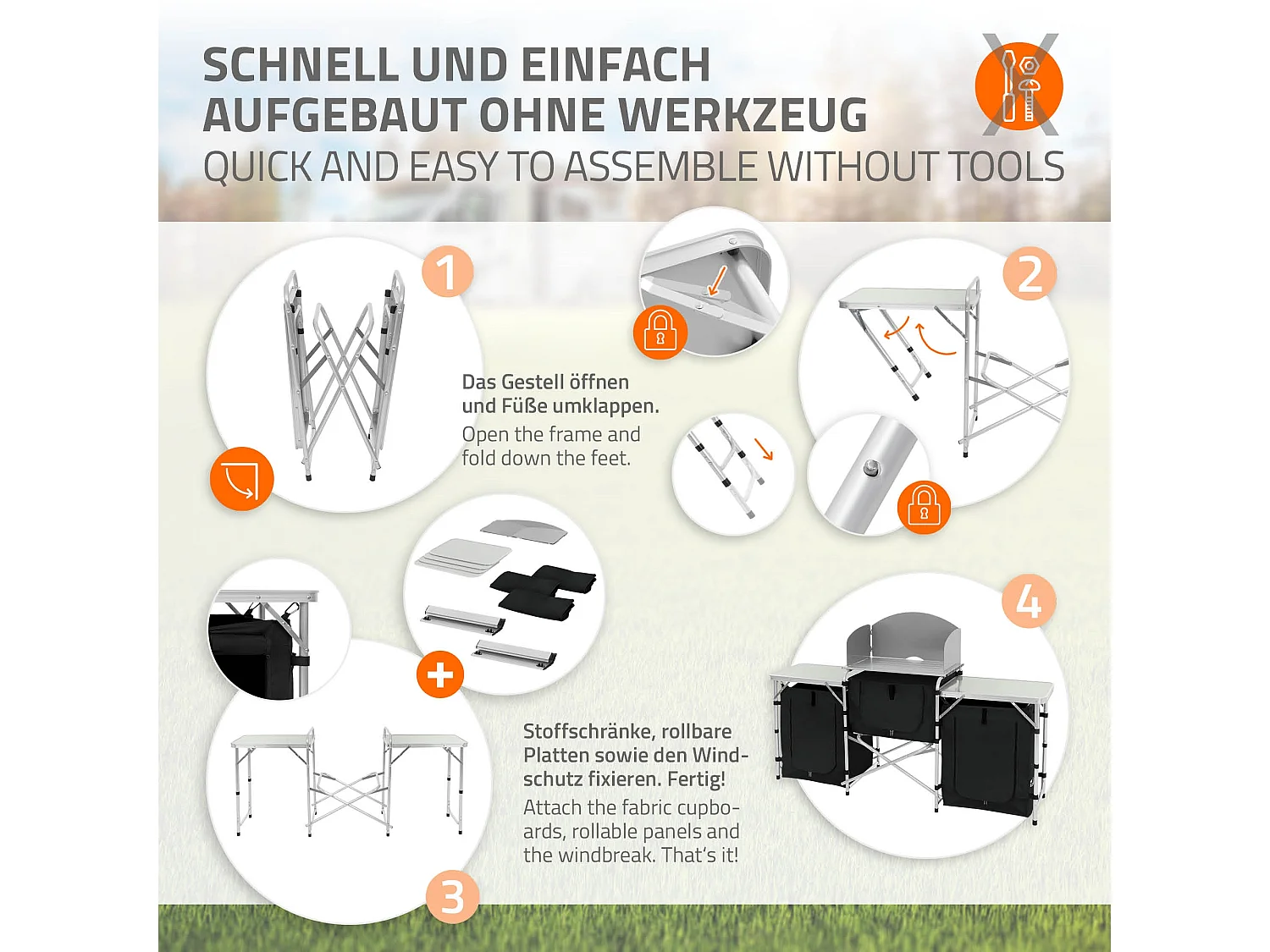 Cucina da campeggio con 3 piani pieghevole in alluminio con borsa trasporto nero