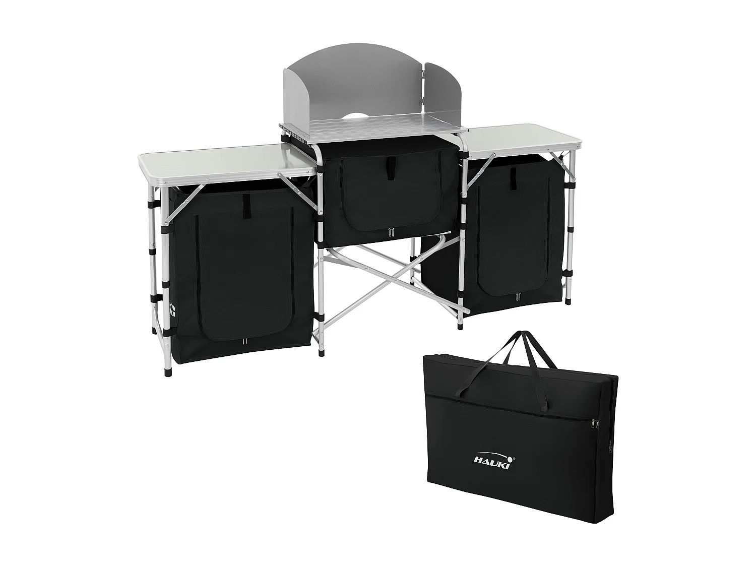 Cuisine de camping mobilier pliable noir armoire sac transport/étagères à ranger