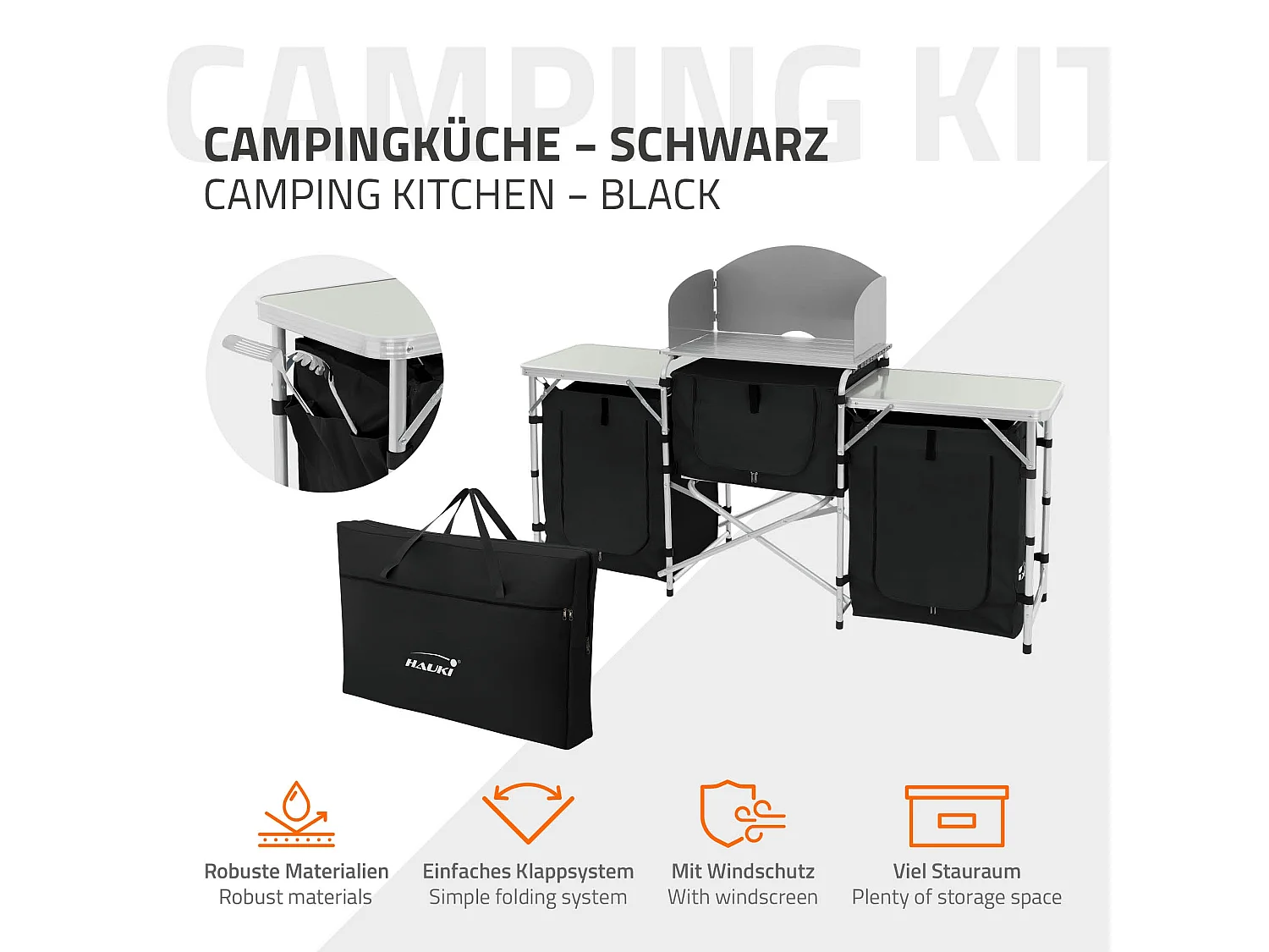 Cuisine de camping mobilier pliable noir armoire sac transport/étagères à ranger