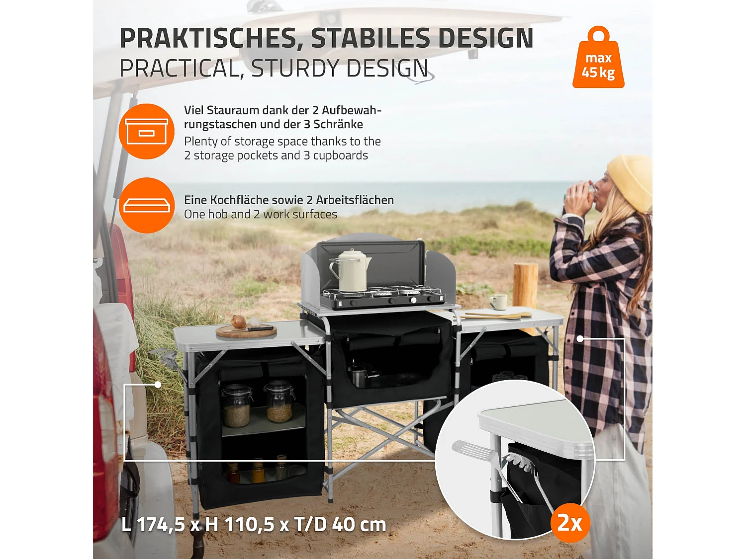 Cuisine de camping mobilier pliable noir armoire sac transport/étagères à ranger