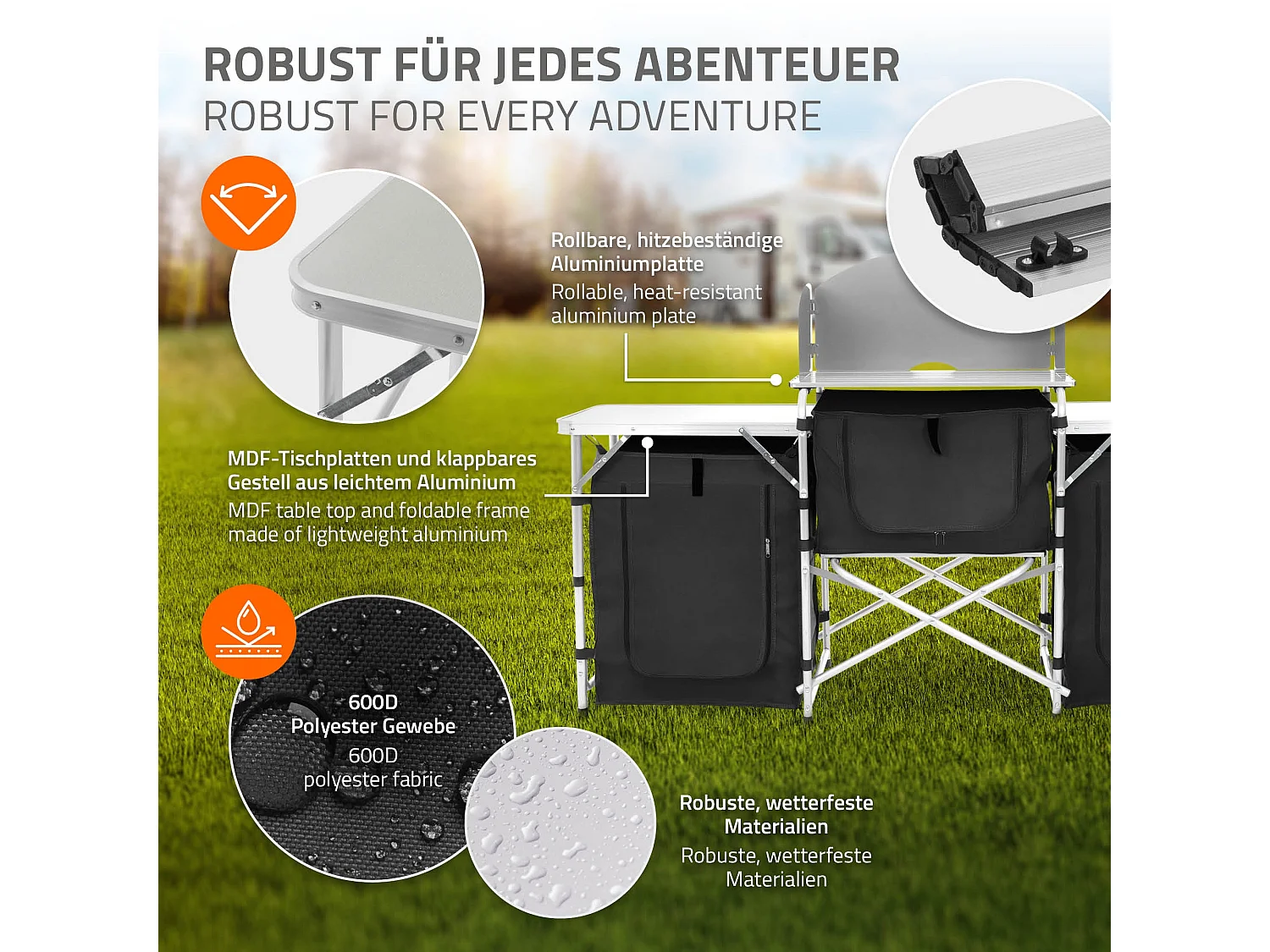 Cuisine de camping mobilier pliable noir armoire sac transport/étagères à ranger