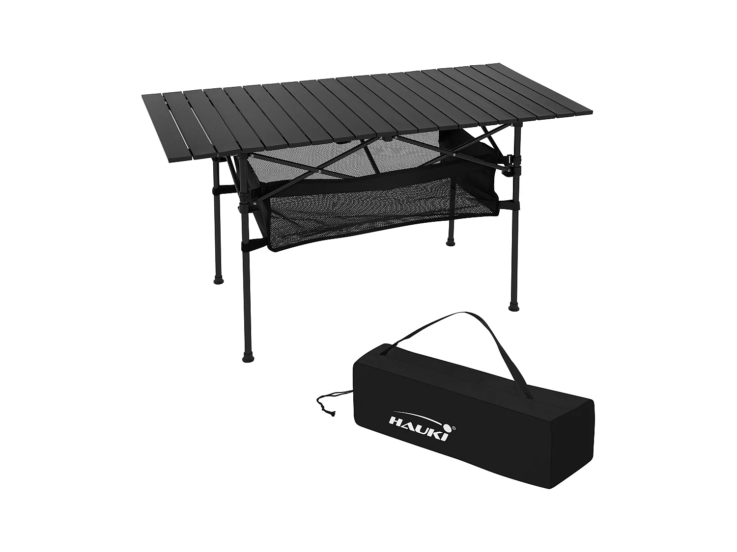 Table de camping pliante noire en aluminium 118x55x64,5 cm avec sac de transport