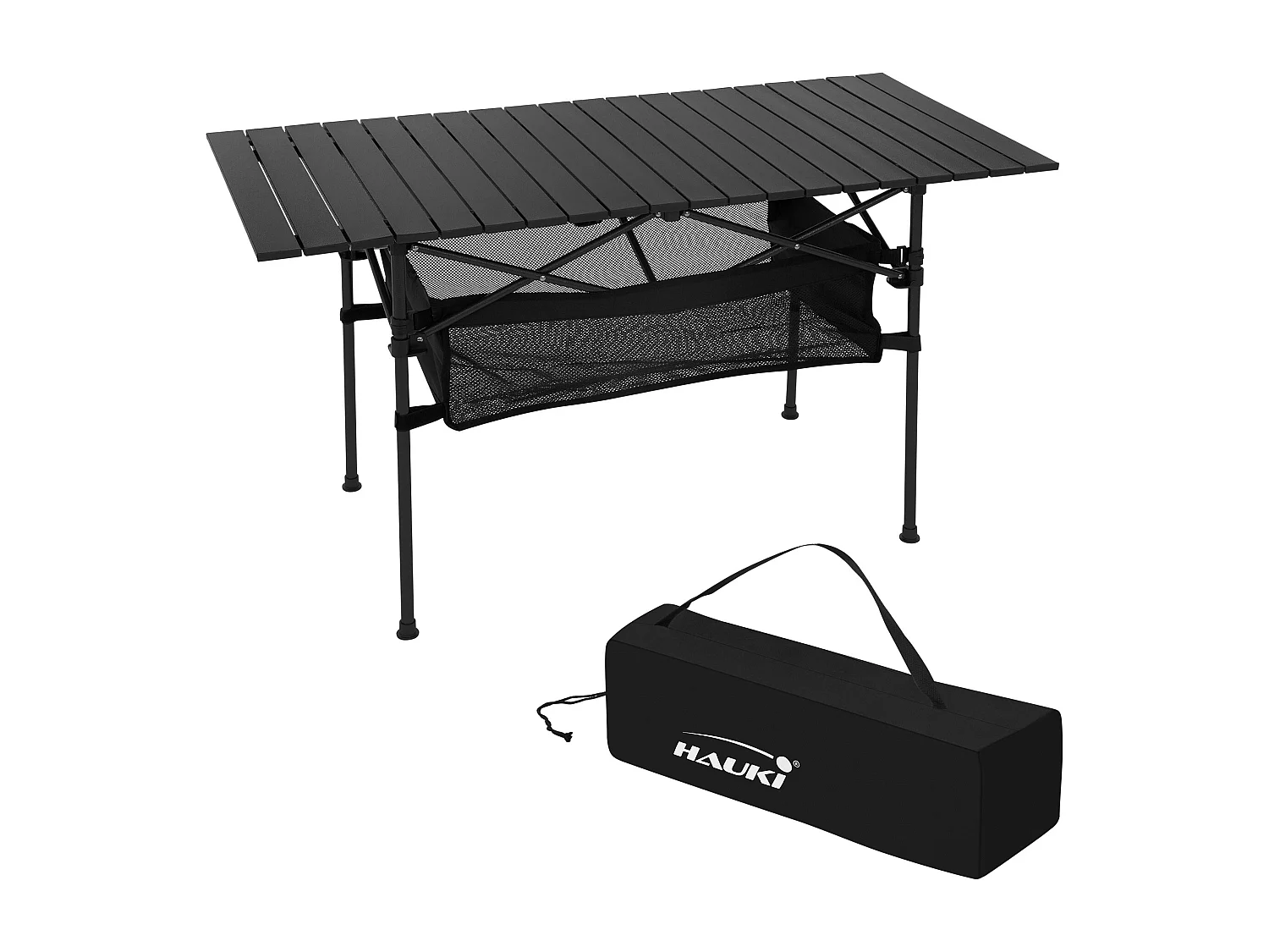 Table de camping pliante noire en aluminium 118x55x64,5 cm avec sac de transport