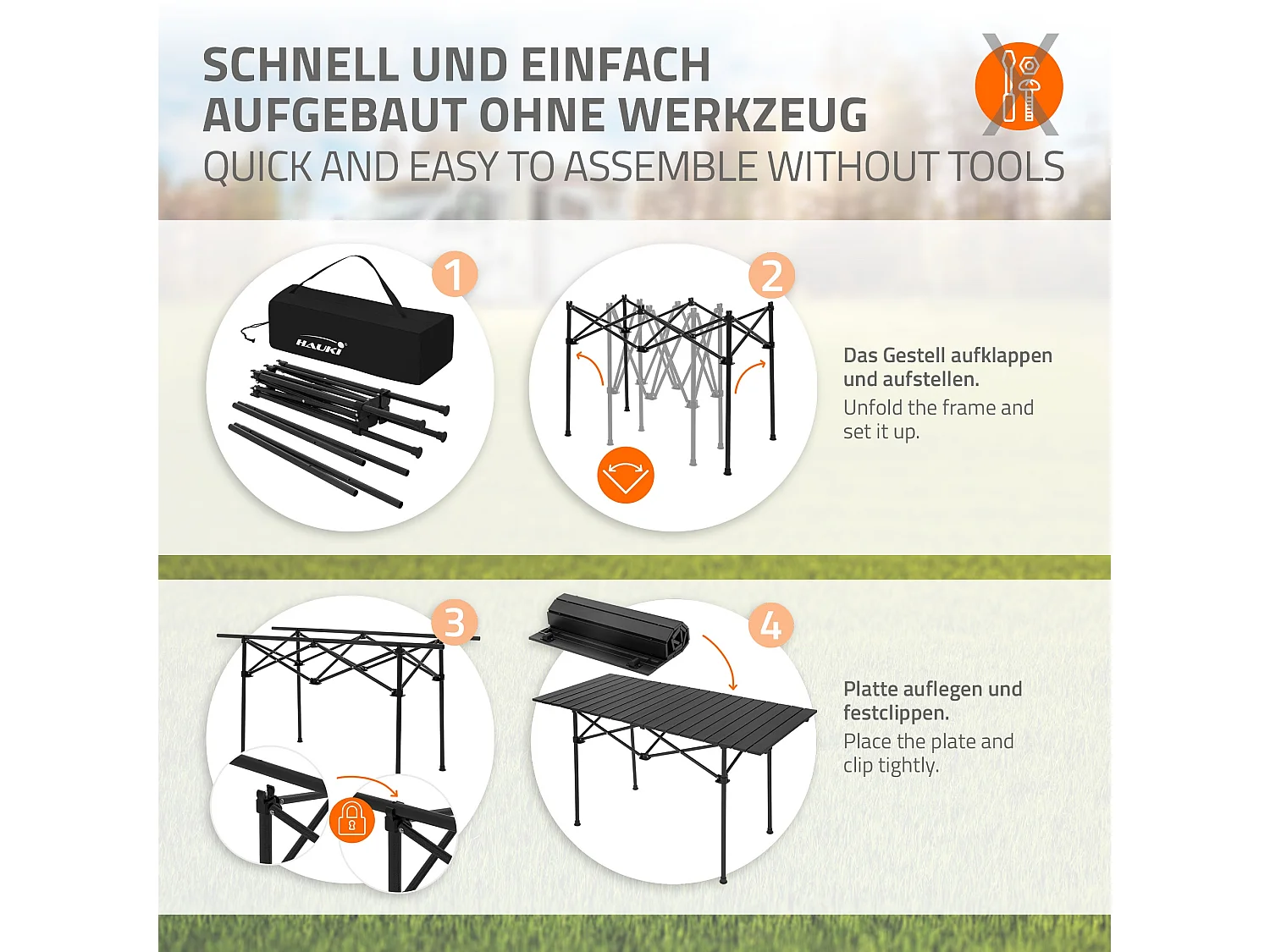 Table de camping pliante noire en aluminium 118x55x64,5 cm avec sac de transport