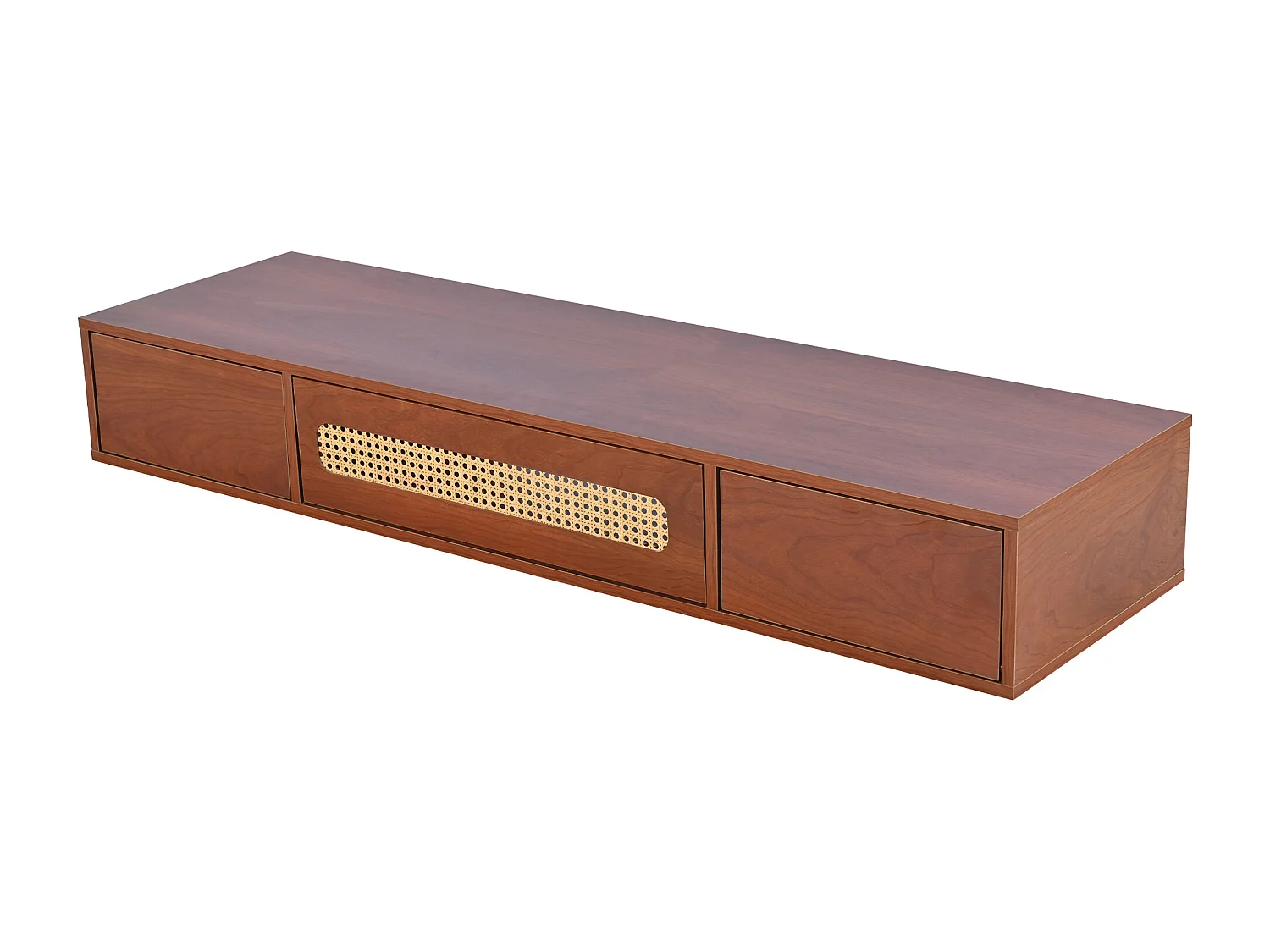 Mueble TV suspendido con 3 puertas - 140 x 40 x 20 cm - tablero de partículas - para TV hasta 60" - Color nogal