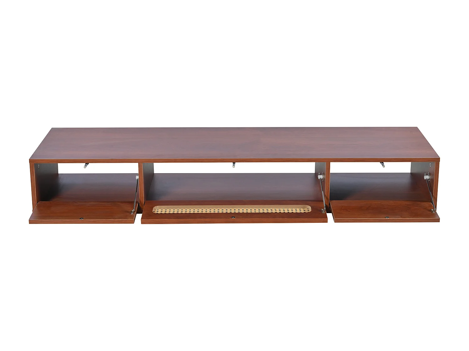 Mueble TV suspendido con 3 puertas - 140 x 40 x 20 cm - tablero de partículas - para TV hasta 60" - Color nogal