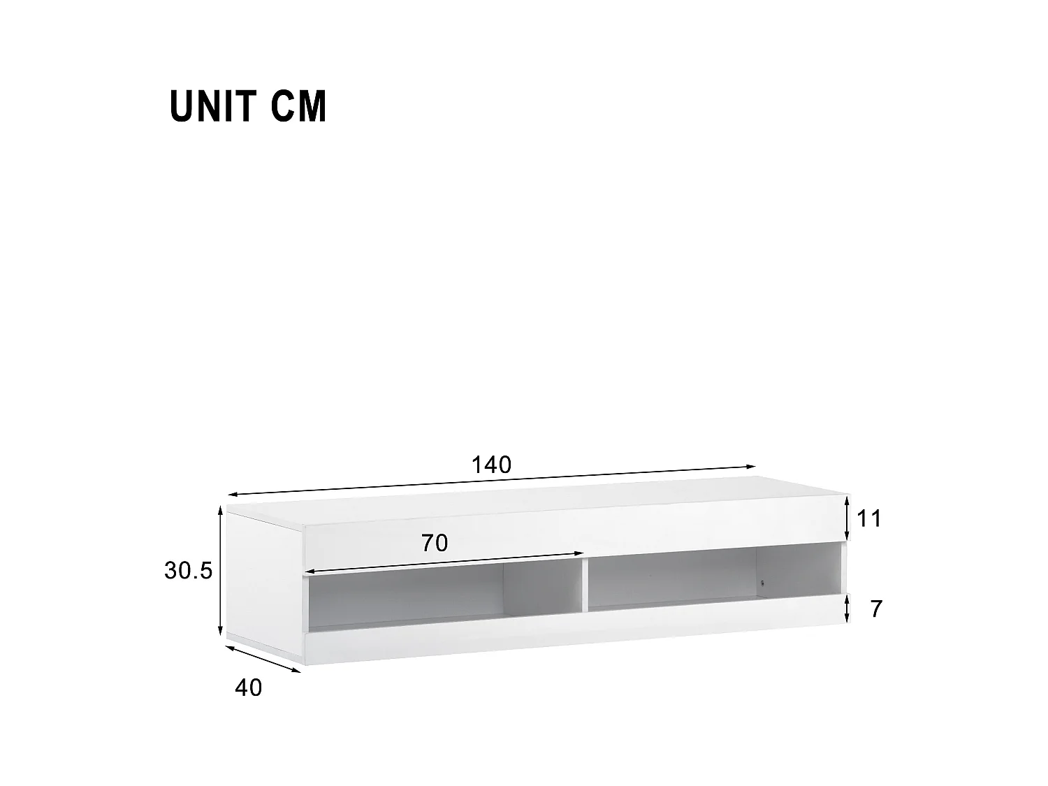 Hangend TV-meubel met 2 nissen - LED's - 140x40x30,5 cm - MDF hout - Glanzend wit