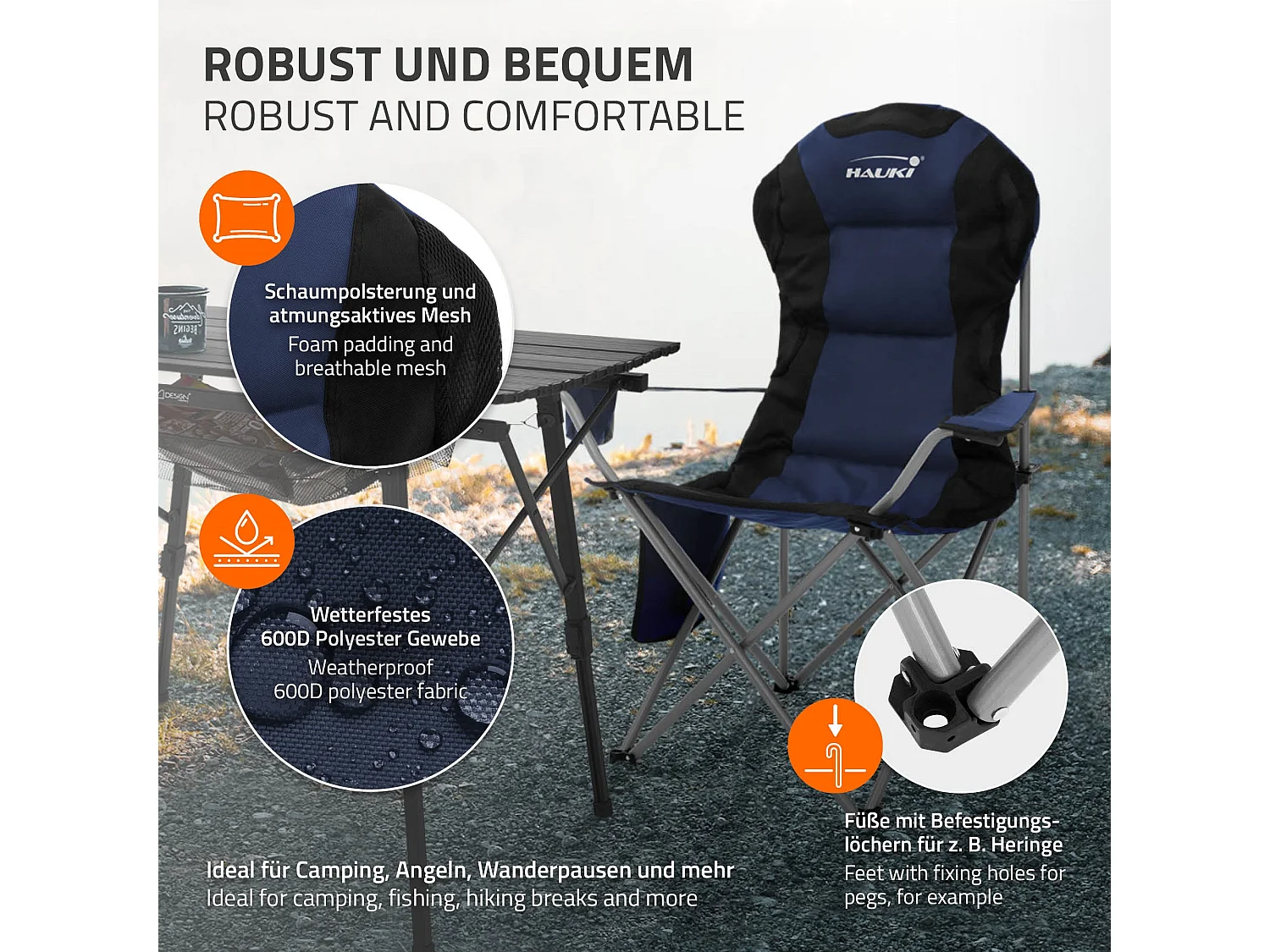 Silla plegable de camping azul asiento de pesca con portavasos y bolsa guardado