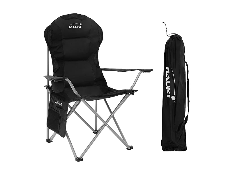 Silla plegable de camping negra asiento de pesca con portavasos y bolsa guardado