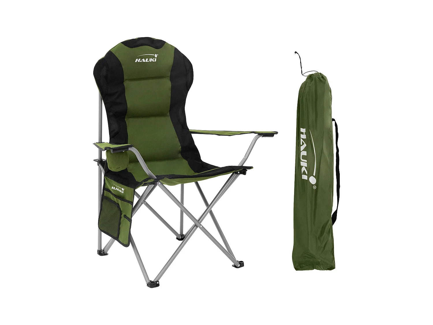 Chaise de camping pliante khaki avec porte-boisson et sac de transport 150 kg